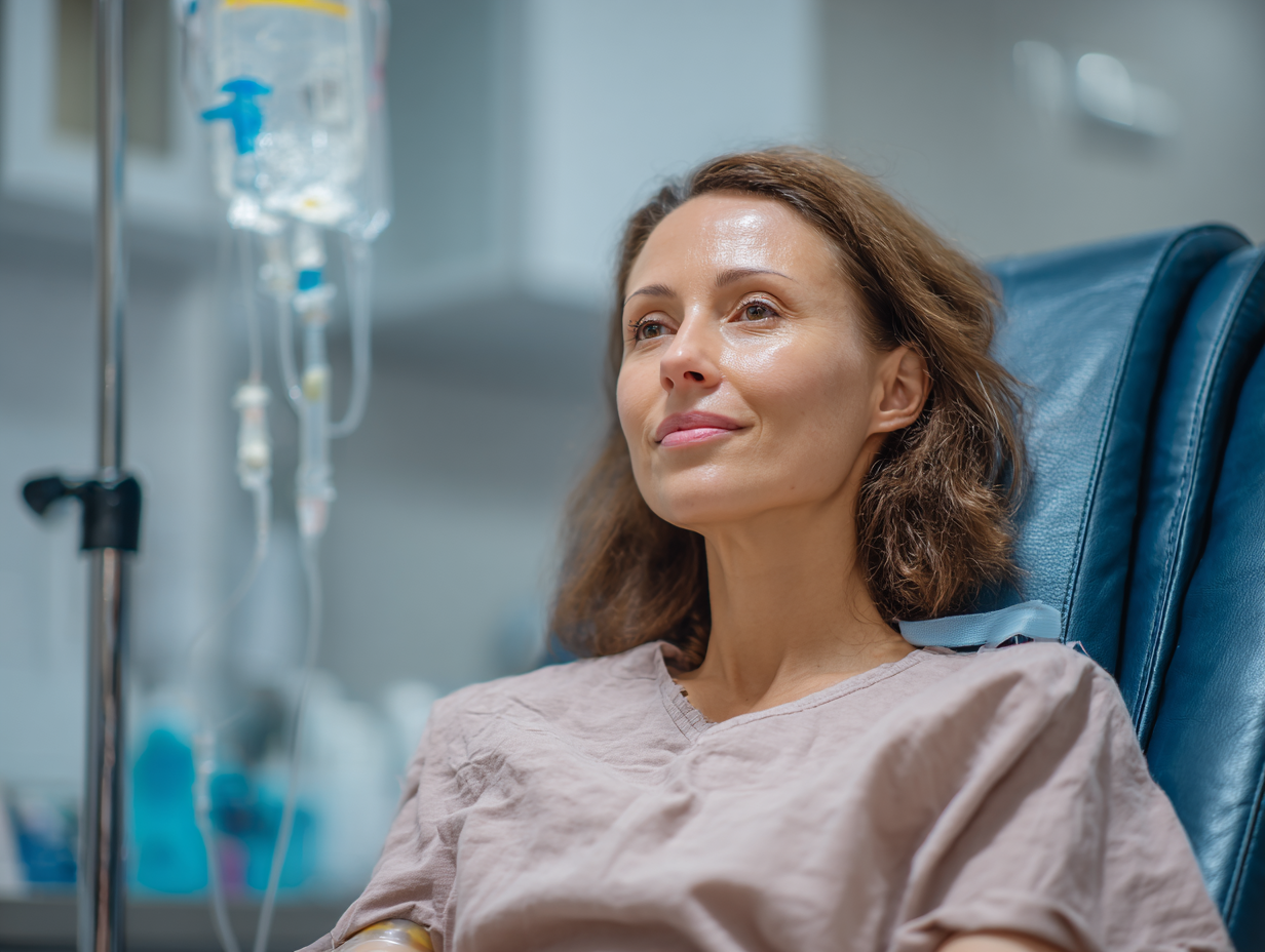 Woman receiving IV infusion